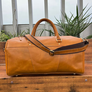 Mode élégant 2 pièces usiné à la main cheveux en cuir véritable motif à carreaux Duffle Portable sac de nuit en plein air pour unisexe - Product Image 5