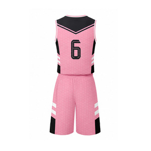 Conjunto de Uniforme de Baloncesto Ekin Impex Rosa sin Mangas con Cuello en V, Absorbente de Humedad, Uniforme para Adultos con Estampado Sublimado - Product Image 4