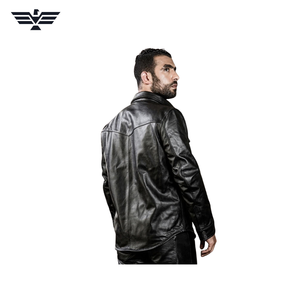 Chaqueta de Cuero Genuino Negra para Hombre, Estilo Motero, Corte Ajustado, Cuello Camisero, Cierre de Cremallera, Secado Rápido, para Otoño, Marca Harley Angel - Product Image 2