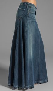 Jupe longue en jean taille haute pour femme, coupe trapèze, couleur unie, boutonnée sur le devant, coupe ample, décontractée, en tissu de coton délavé, style printemps - Product Image 3