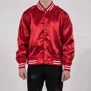 Satin <b>Varsity</b> <b>Jacket</b> <b>Men's</b> Windproof Waterproof Breathable Autumn Stand Button Closure Plain Dyed <b>Men's</b> <b>Jackets</b> - Product Image 1