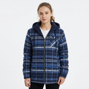 Men's Winter Hooded Plaid Zipper <b>Jacket</b> Casual <b>Thick</b> Quilted <b>Fleece</b> Lining Windproof Outerwear - Product Image 4