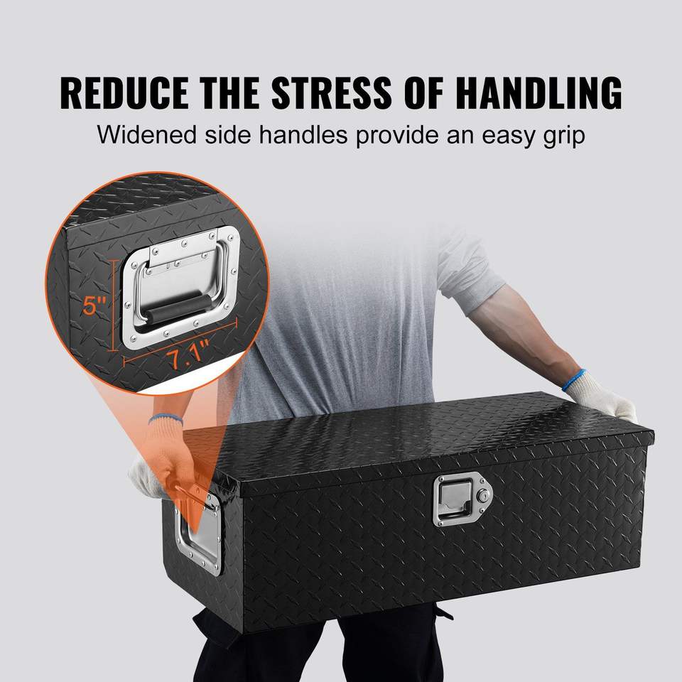 Heavy Duty Aluminum 30"x13"x9.6" Black Truck Bed Tool Box Chest Diamond Plate Side Handle Lock Keys Storage Organizer for Pickup