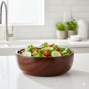 Bol de service artisanal en bois d'acacia, bol à salade rond en bois, bol à fruits rustique, bol décoratif pour la cuisine et la salle à manger, bol artisanal - Product Image 4