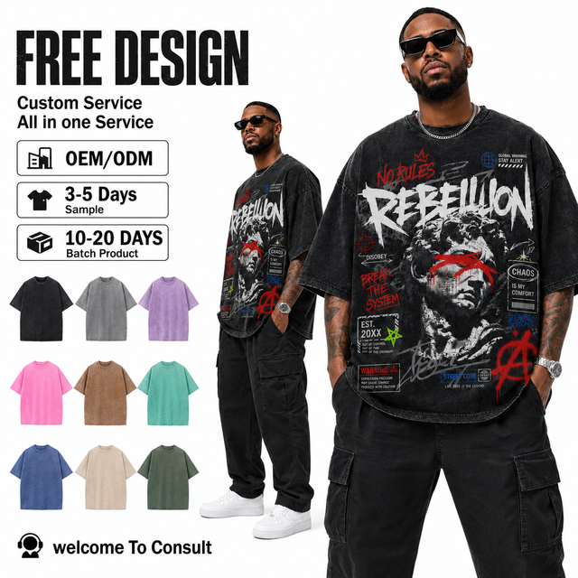 Custom Logo Heavyweight Cotton Acid Wash Graphic Tee David Statue Digital Print Oversized T-Shirt Men Punk Rebellion Tshirt