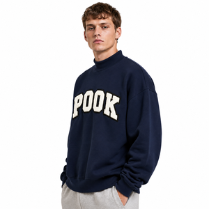 Mock Neck Sweatshirt For <b>Men</b> with Custom Chenille Letter Embroidery 100% Cotton Fleece <b>Pullover</b> <b>Mens</b> Mock Neck Sweatshirt - Product Image 2