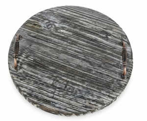 Elegante Bandeja Giratoria Redonda de Madera con Asas de Cobre, Diseño Rústico Hecho a Mano para Organización en la Cocina - Product Image 5