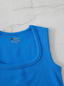 Solid Color Square Collar Sleeveless <b>Ribbed</b> Slim Fit Basic Racerback <b>Vest</b> Quick-dry Breathable Running Fitness Crop Tank Top - Product Image 6