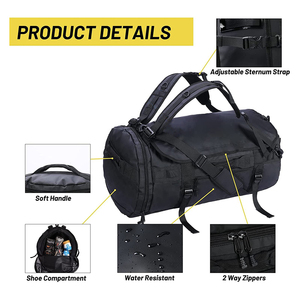 Casual Duffle Gym <b>Bag</b> 45L Unisex <b>Large</b> with Shoe Compartment Polyester Water-Resistant Fabric <b>Drawstring</b> Zipper Adjustable Strap - Product Image 5