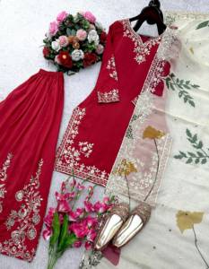 Maroon Embroidered Silk Salwar Kameez Set Floor-Length Traditional Women's Wedding <b>Dress</b> with Gold Threadwork India Pakistan - Product Image 3