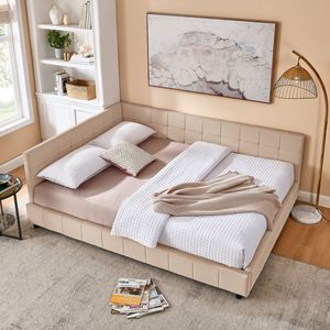 Letto Queen Size Imbottito con Schienale e Braccioli Confortevoli, Divano Letto Queen Size per Camera da Letto e Soggiorno - Product Image 2