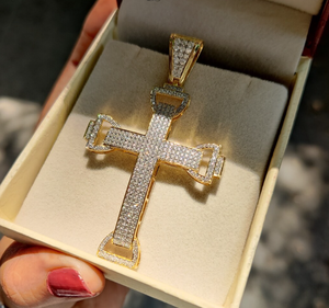 925 <b>Silver</b> <b>Cross</b> Pendant Round Moissanite Charm Gold Plated Religious Hip Hop Party Jewelry Unisex Gift - Product Image 5