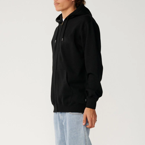 Sudadera con capucha y cremallera de algodón pesado negra lisa para hombre, con logotipo personalizado, al por mayor, OEM, sin estampado - Product Image 1