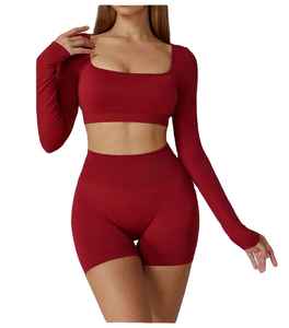 2026 New Arrival High Quality Gym Sports Fitness Yoga Athletic Top Short <b>Leggings</b> Set For Women Solid <b>Pattern</b> Fitness Yoga Sets - Product Image 5