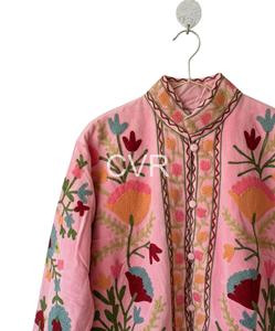 Abrigo bohemio de algodón bordado con estampado floral, cuello mandarín, manga larga, ropa de abrigo de primavera para mujer - Product Image 2