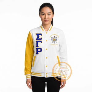 Sigma Gamma Rho Satin Embroidered Quilted Windproof <b>Waterproof</b> Varsity <b>Jacket</b> Front Stand Button Closure Sorority High Quality - Product Image 2
