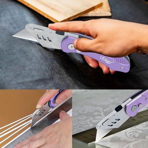 Navaja Plegable Ligera de Aluminio Han con 5 Cuchillas SK5 de Cambio Rápido, Diseño con Bloqueo de Eje de Seguridad y Función de Corte - Product Image 4