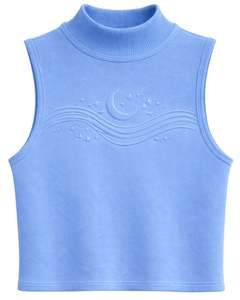 Camiseta sin mangas de cuello alto acanalada azul cielo para mujer, personalizada con diseño de luna en relieve, sin mangas, de verano, fabricante personalizado - Product Image 1