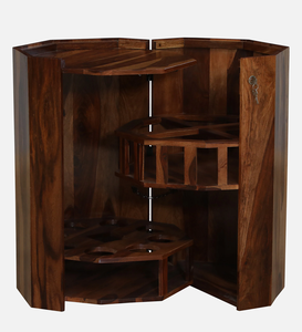 Solid Sheesham Wood Bar <b>Cabinet</b> <b>Rustic</b> Finish with Wine Storage Glass Holder Shelves for Living Room Home Furniture - Product Image 5