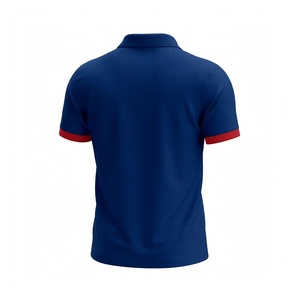 Polo de Golf Azul Personalizado para Hombre con Puños Rojos en Contraste, Manga Corta, Ropa Deportiva Informal, Transpirable, de Algodón Piqué, Camiseta Atlética - Product Image 2