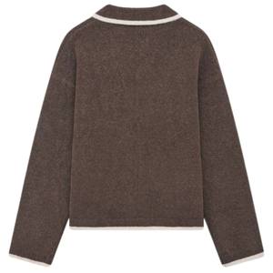 Pull en maille pour homme, marron, manches longues, col boutonné texturé, pull décontracté d'hiver, mélange de coton - Product Image 2