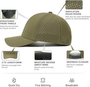 Gorra Deportiva Personalizada de 6 Paneles, Resistente al Agua, con Orificios Perforados Cortados con Láser, de Poliéster, de Secado Rápido, Transpirable - Product Image 4