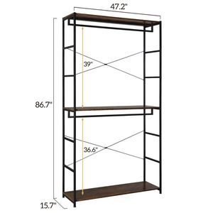 87.4 Inches Double Rod Closet Organizer 3 Tiers Freestanding <b>Tall</b> Shelves Large Heavy Duty Clothing <b>Storage</b> 3 Clothes Racks - Product Image 5