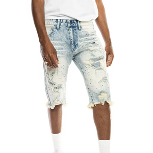 Wholesale Custom High Waist Light Wash Summer <b>Overalls</b> Style Regular Fit Casual Denim Shorts for <b>Men</b> New Style Solid Color - Product Image 1
