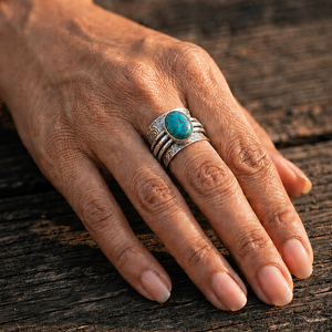 Celestial Blue Hydro Turquoise <b>Ring</b> Handmade Silver Plated <b>Statement</b> <b>Ring</b> Boho Blue Gemstone Jewelry - Product Image 3