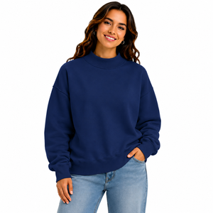 Sweat-shirt décontracté tendance pour femme, coupe oversize à épaules tombantes, col montant, tailles et couleurs personnalisables, service OEM - Product Image 3