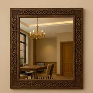 Orion Handicraft OH-3563 Carved Wooden <b>Wall</b> <b>Mirror</b> Modern <b>Rectangular</b> Frame Handcrafted Eco-Friendly Durable Decorative <b>Mirror</b> - Product Image 1