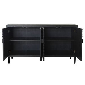 Mobiletto Moderno Nero con Dettagli in Legno e 4 Ante, Credenza Autoportante per Camera da Letto e Soggiorno - Product Image 6