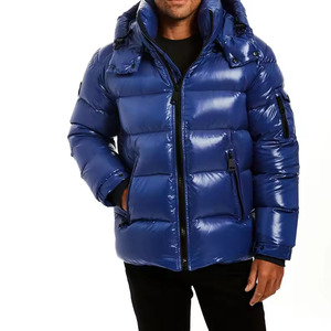 Men's Royal Blue Glossy Puffer Jacket Thick Warm <b>Bubble</b> <b>Coat</b> with Detachable Hood for Cold Winter Streetwear Style Shinny Puffer - Product Image 5