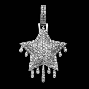 Pendentif étoile avec diamants naturels taille brillant ronde en or blanc, style luxueux, unisexe, pour tous les jours - Product Image 1