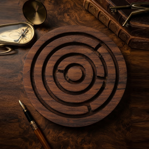 Rompecabezas de laberinto circular de madera hecho a mano con caminos intrincados para un juego de entrenamiento cerebral estimulante para el disfrute familiar - Product Image 3