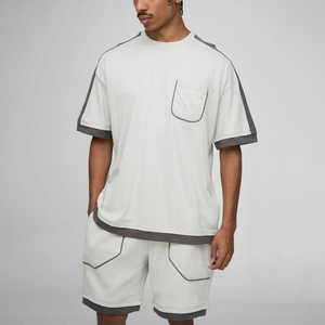 Conjunto de Camiseta para Hombre, Elegante, de Mezcla de Algodón, Dos Piezas, Ropa Casual, Deportiva, para el Hogar, Ligera, de Tela Suave, para Uso Diario - Product Image 5