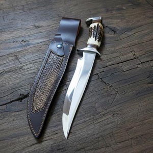 Couteau Bowie OEM fait main de haute qualité, lame fixe en acier inoxydable, pour camping et utilisation extérieure, manche en bois de cerf naturel, garantie 3 ans - Product Image 1