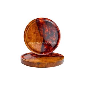 Wooden Mixed <b>Epoxy</b> <b>Resin</b> Coasters Natural Wood <b>Black</b> <b>Resin</b> Inlay Made In Vietnam Hand Wash Only - Product Image 5