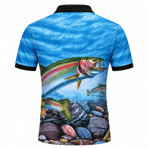 Camisa Polo de Pesca para Hombre con Estampado de Trucha Arcoíris, Secado Rápido, UPF 50, Ropa para Exteriores, Color Azul, Manga Corta - Product Image 3