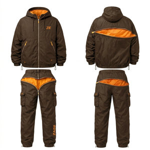 Ensemble coupe-vent en polyester tissé 120 GSM de qualité supérieure, doublure marron-orange, logo personnalisé imprimé, ensemble cargo - Product Image 1