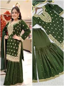 Ensemble de robe Sharara en soie GMY de luxe avec dupatta à bordure en dentelle prête à porter – Fabricant de vêtements ethniques entièrement cousus - Product Image 3