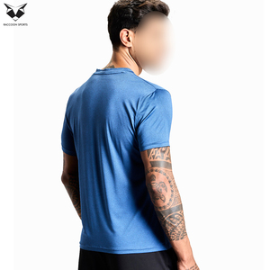 Camiseta de Punto de Manga Corta con Cuello Redondo, Ajustada, Azul, para Hombre, de Secado Rápido, Informal, de Color Sólido, para Hacer Ejercicio en el Gimnasio, del Mejor Proveedor - Product Image 3