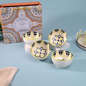 Ensemble de 4 bols en porcelaine écologiques et artistiques, résistants au micro-ondes et à la chaleur, technique de personnalisation pour bols à soupe - Product Image 5