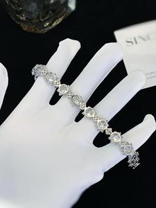 Bracelet tennis de luxe en moissanite plaqué argent, motif brocart, avec couronne de tournesols incrustée, style Hiphop, unisexe, tendance, effet glace brisée, pour mariage - Product Image 2