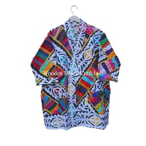 Handmade Winter Kantha Jacket Coat for Women Cutwork <b>kimono</b> <b>robe</b> With Unique Pattern For Winter And Party Wear - Product Image 3