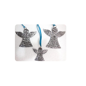 Realistic Spruce Metal Angel Hanging Ornaments Textured Double Wall Decorative Figurines Ribbon Loops Festive Holiday Event - Product Image 2
