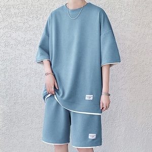 เสื้อผ้าฤดูร้อนขายส่ง ดีไซน์ใหม่ ชุดเซ็ตชาย เสื้อยืดแขนสั้น กางเกงขาสั้น ชุดเซ็ตคู่ชาย คุณภาพสูงสำหรับผู้ชาย ล้างสีแบบแอซิด - Product Image 5