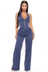 Ensemble coordonné pour femme : gilet à col halter rayé et pantalon large - Product Image 2