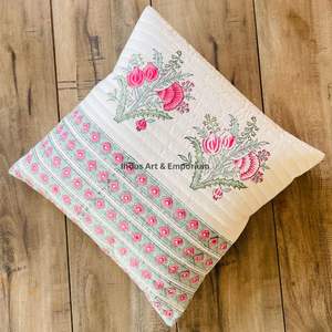 Indian Hand Block Print Cotton Quilted <b>Decorative</b> 40 X 40CM Square <b>Pillow</b> Cover - Product Image 4