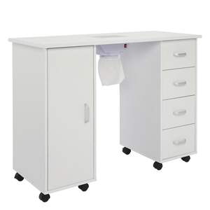 Single-Door MDF <b>Nail</b> <b>Table</b> with 4 Drawers White Finish and Fan Accessory - Product Image 3